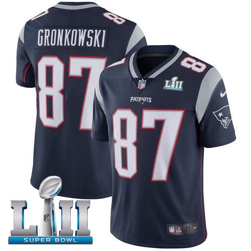 Men New England Patriots #87 Gronkowski Blue Limited 2018 Super Bowl NFL Jerseys